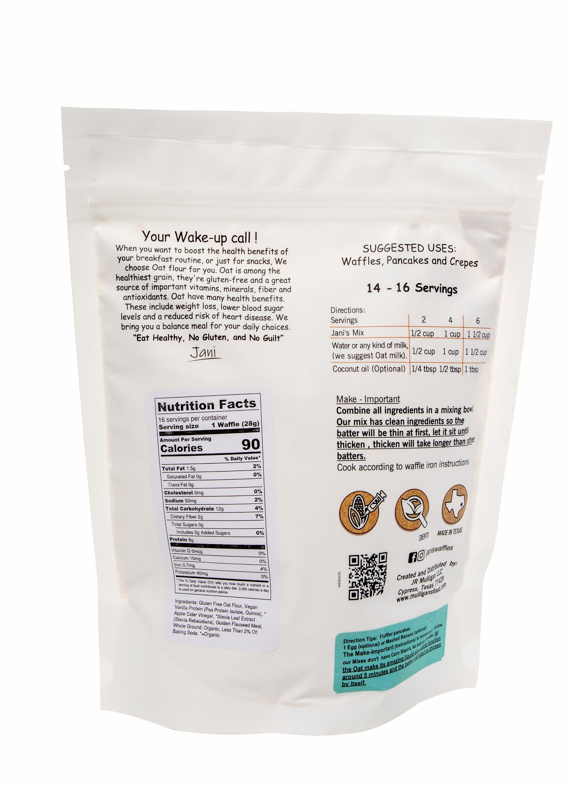 VANILLA PROTEIN Dry Mix for Waffles & Pancakes, Pouch of 14 to16 Servings