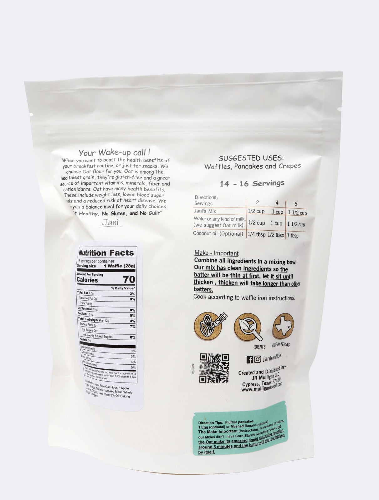 PLAIN Dry Mix for Waffles & Pancakes, Pouch of 14 to16 Servings